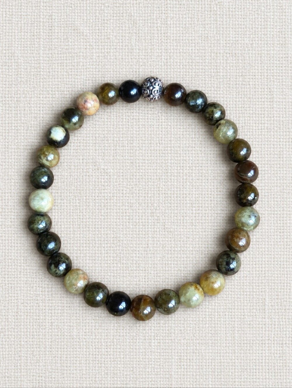 Green Garnet Beaded Stretch Bracelet | Handmade